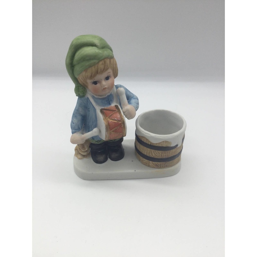 Vintage‎ drummer boy ceramic figurine Taiwan planter winter barrel Christmas